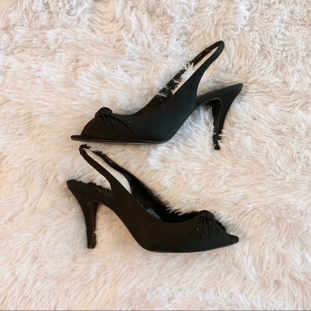 Nina Marylyn black peep toe satin party shoes